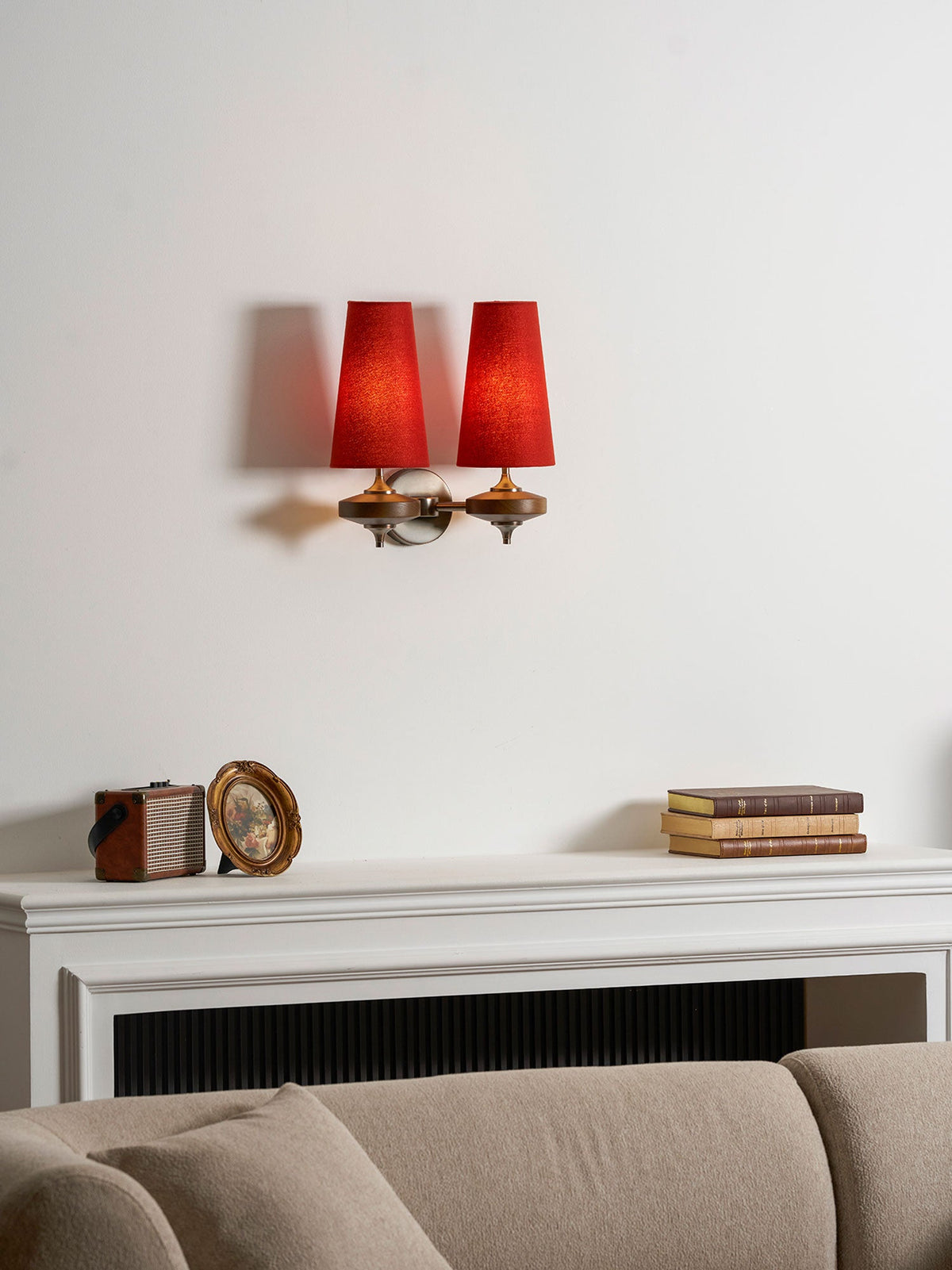 Orlan Twin Fabric Shade Wall Sconce in Walnut and Bronze