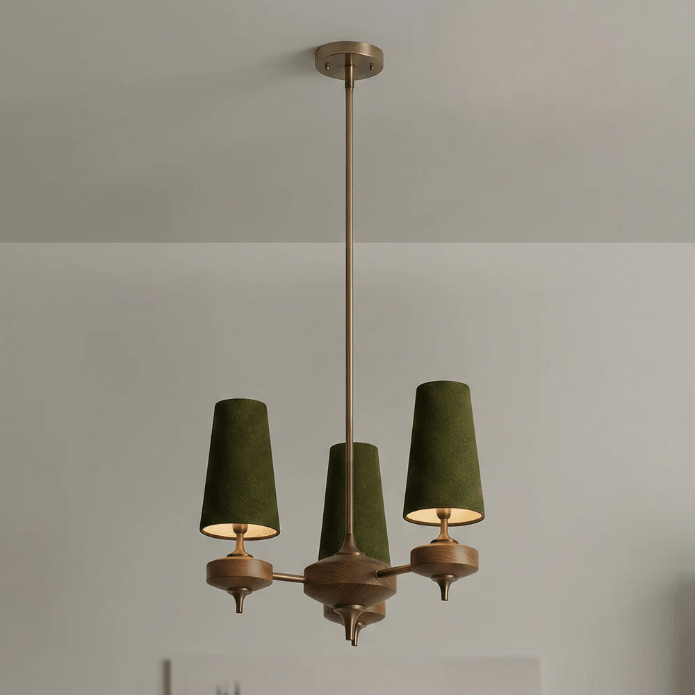 Orlan Walnut Brass Velvet Chandelier for Dining Room