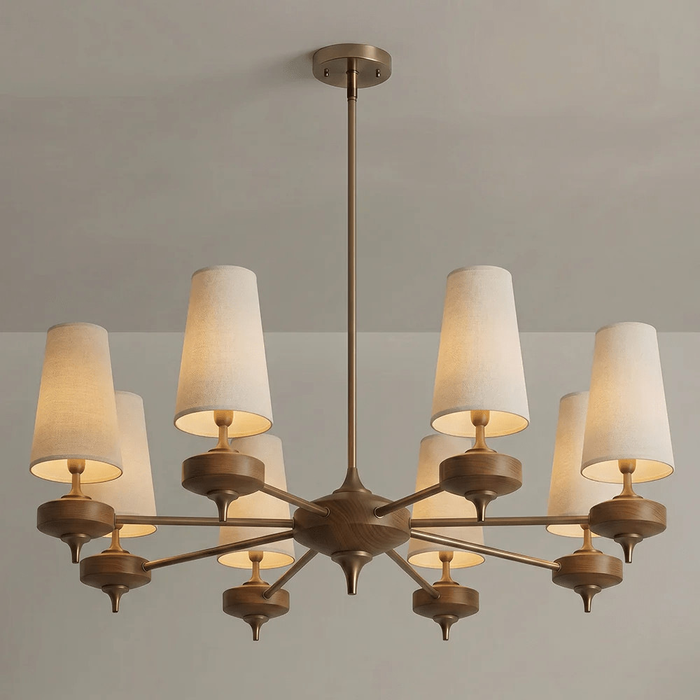 Orlan Walnut Brass Velvet Chandelier for Dining Room