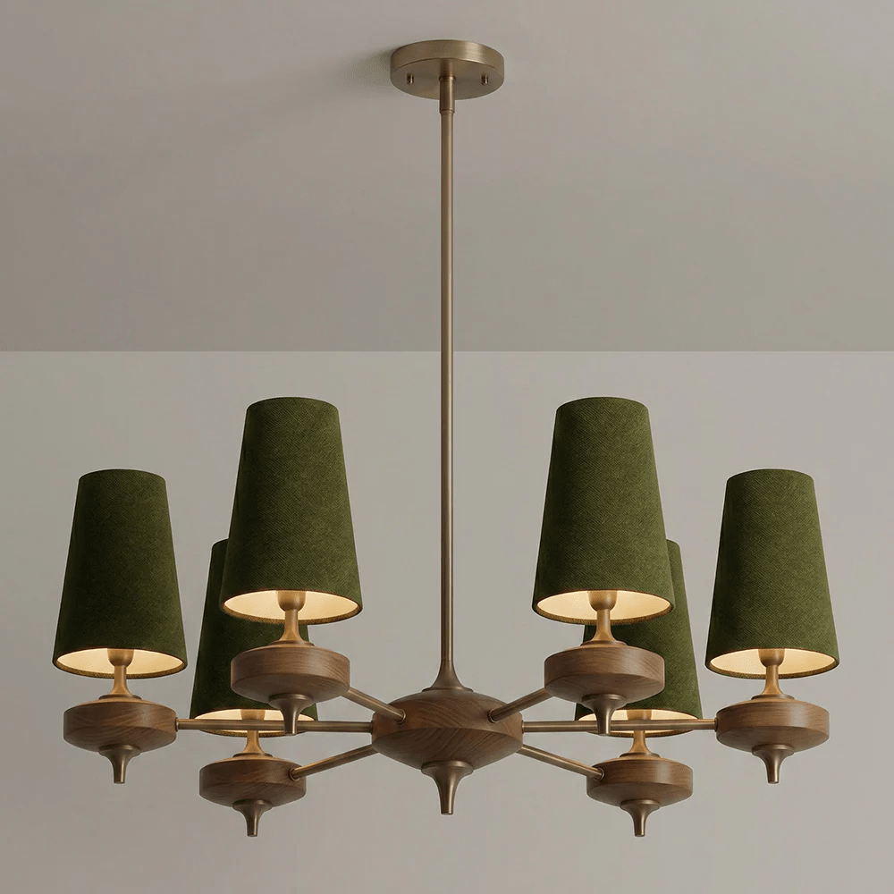 Orlan Walnut Brass Velvet Chandelier for Dining Room