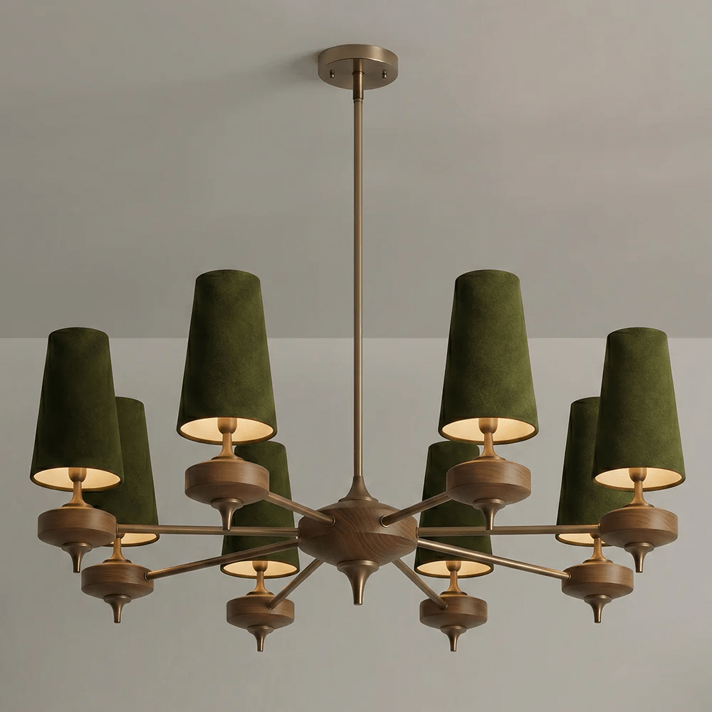 Orlan Walnut Brass Velvet Chandelier for Dining Room