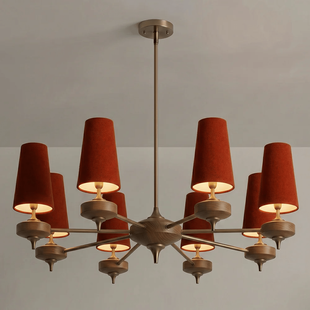 Orlan Walnut Brass Velvet Chandelier for Dining Room