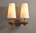 Orlan Twin Fabric Shade Wall Sconce in Walnut and Bronze