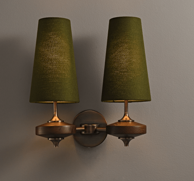Orlan Twin Fabric Shade Wall Sconce in Walnut and Bronze