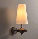 Orlan Twin Fabric Shade Wall Sconce in Walnut and Bronze