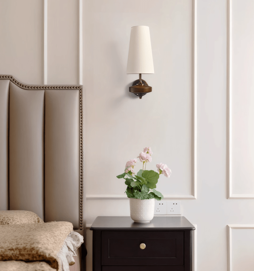 Orlan Twin Fabric Shade Wall Sconce in Walnut and Bronze