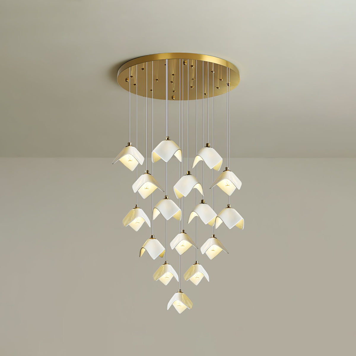 Orlani Cascade Staircase Chandelier in Gold and Ceramic