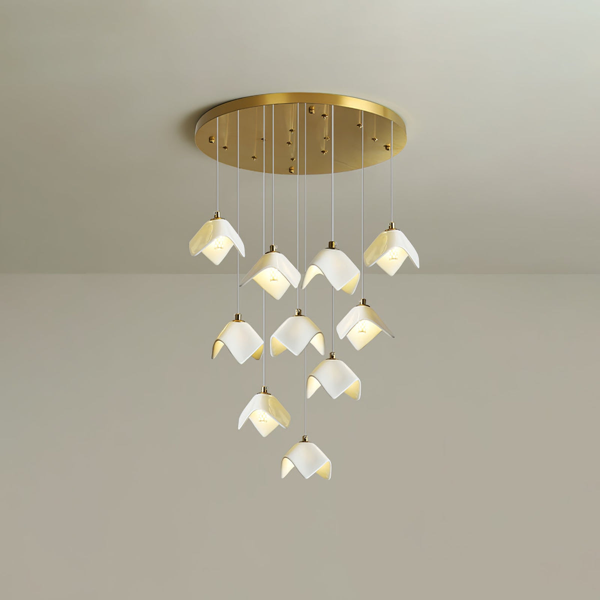 Orlani Cascade Staircase Chandelier in Gold and Ceramic