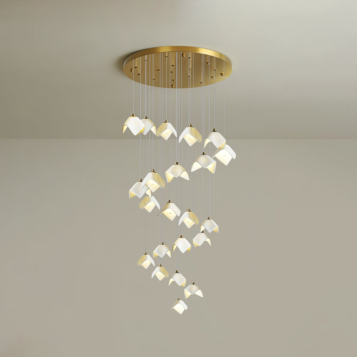 Orlani Cascade Staircase Chandelier in Gold and Ceramic