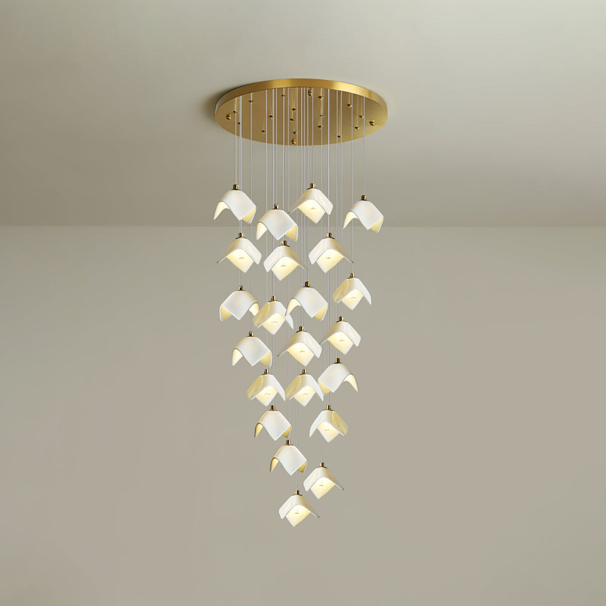 Orlani Cascade Staircase Chandelier in Gold and Ceramic