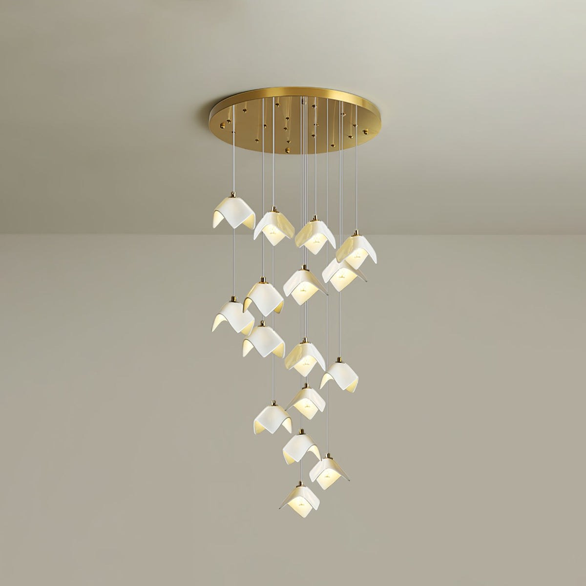 Orlani Cascade Staircase Chandelier in Gold and Ceramic