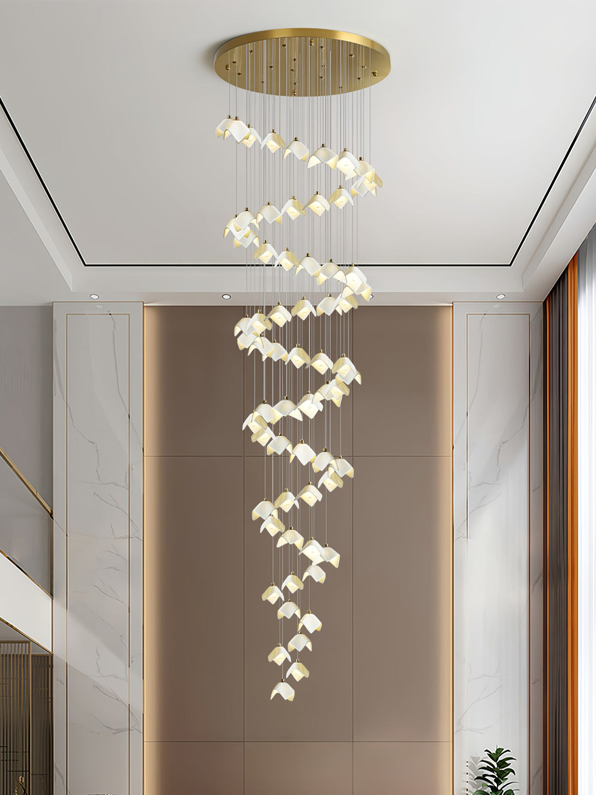 Orlani Cascade Staircase Chandelier in Gold and Ceramic