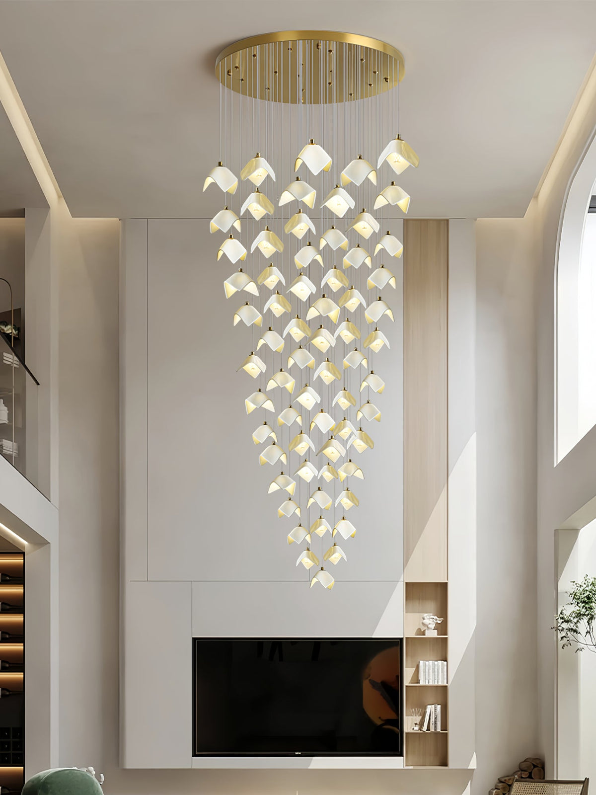 Orlani Cascade Staircase Chandelier in Gold and Ceramic