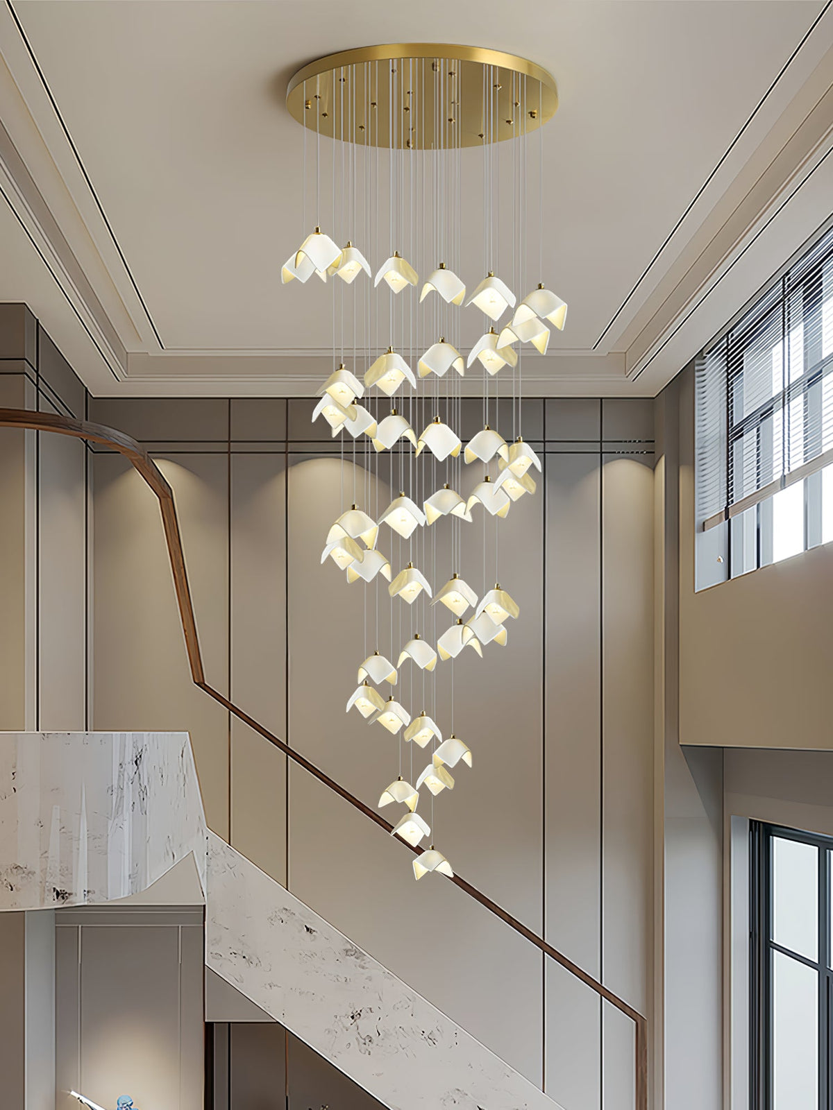 Orlani Cascade Staircase Chandelier in Gold and Ceramic