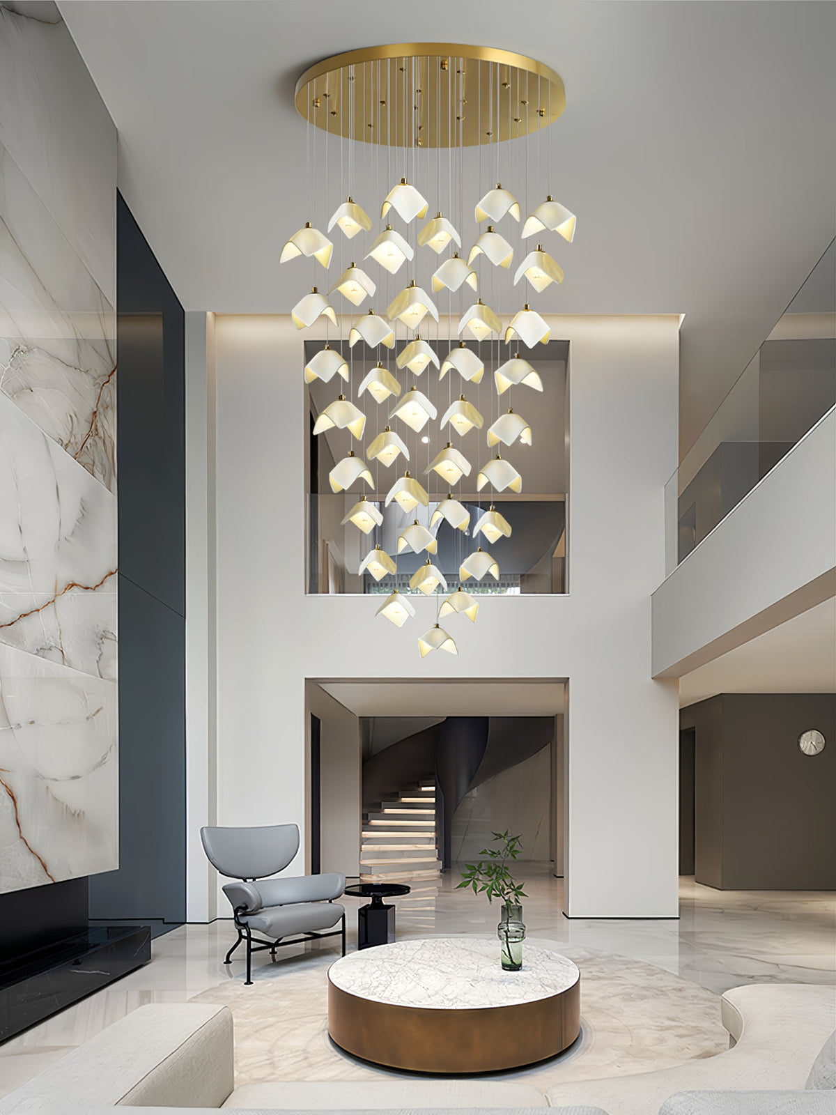 Orlani Cascade Staircase Chandelier in Gold and Ceramic