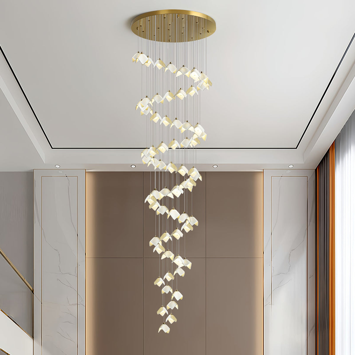 Orlani Cascade Staircase Chandelier in Gold and Ceramic