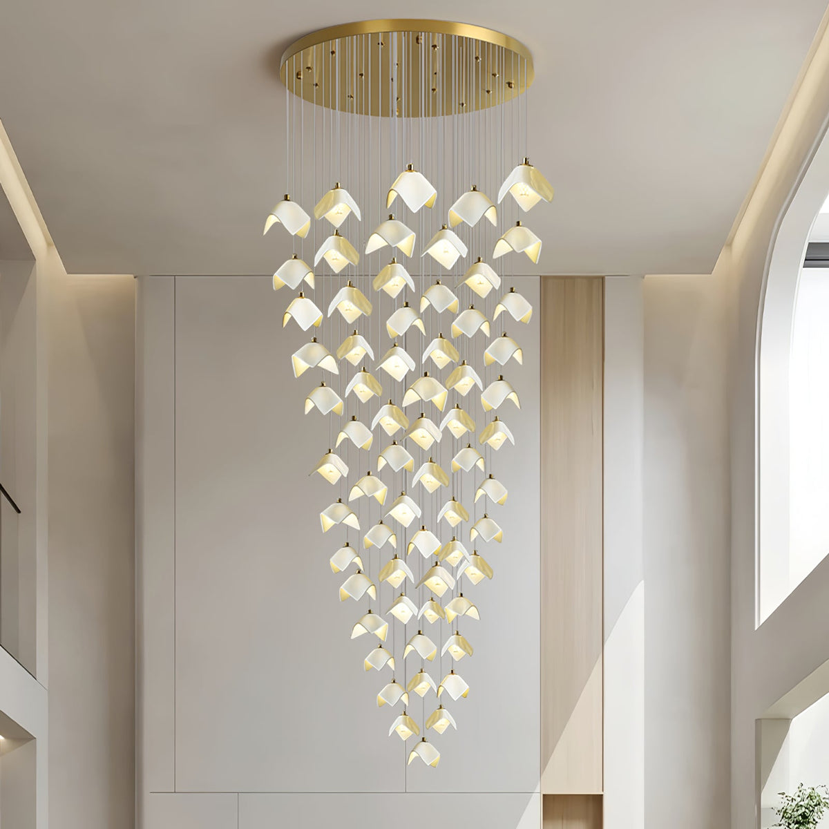 Orlani Cascade Staircase Chandelier in Gold and Ceramic