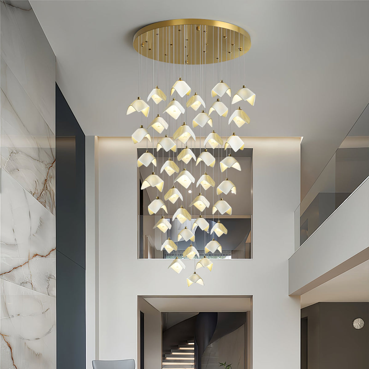Orlani Cascade Staircase Chandelier in Gold and Ceramic