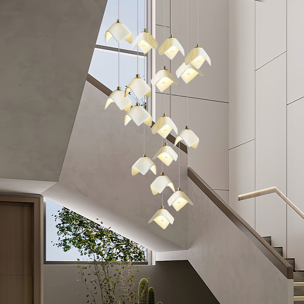 Orlani Cascade Staircase Chandelier in Gold and Ceramic