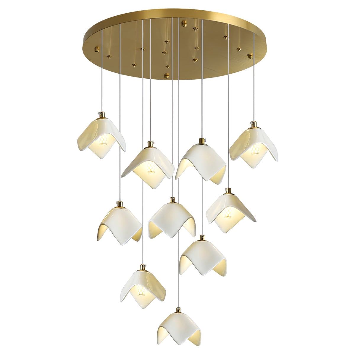 Orlani Cascade Staircase Chandelier in Gold and Ceramic
