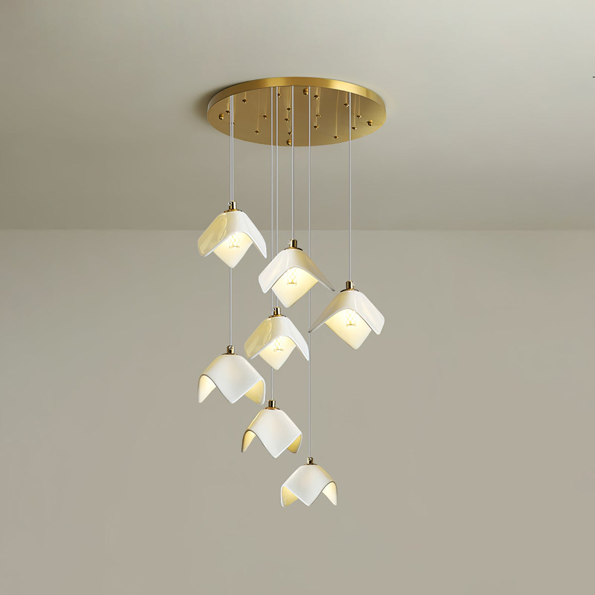 Orlani Cascade Staircase Chandelier in Gold and Ceramic