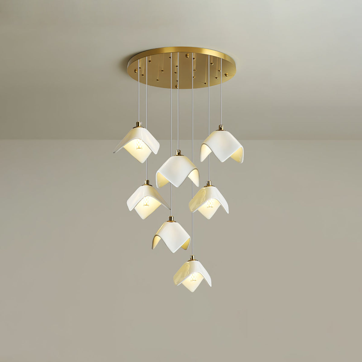 Orlani Cascade Staircase Chandelier in Gold and Ceramic