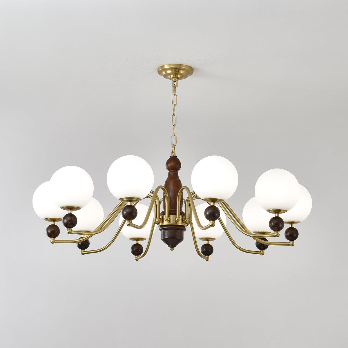 Ornate Heritage Chandelier – Wood & Brass Statement Lighting for Dining and Living Spaces