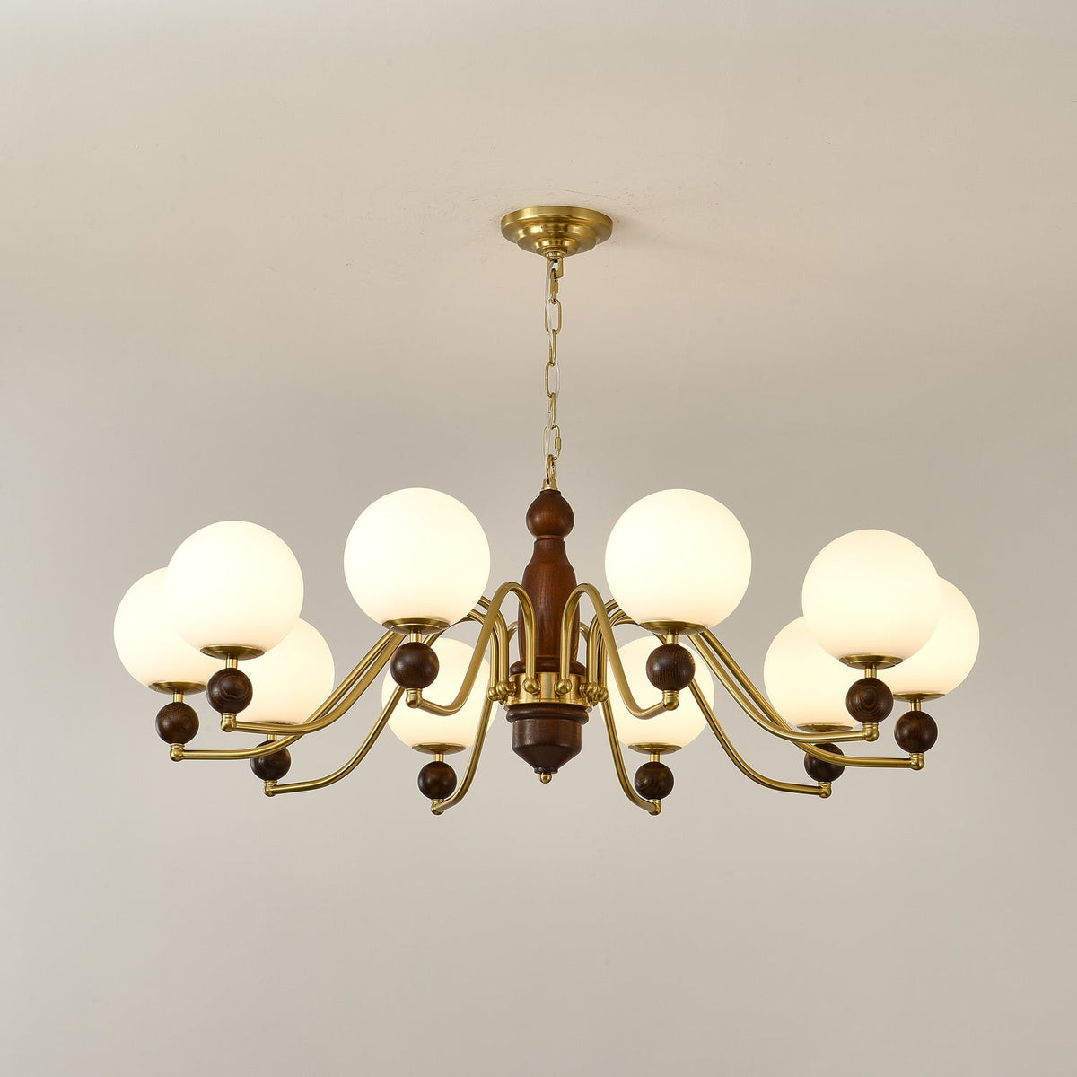 Ornate Heritage Chandelier – Wood & Brass Statement Lighting for Dining and Living Spaces