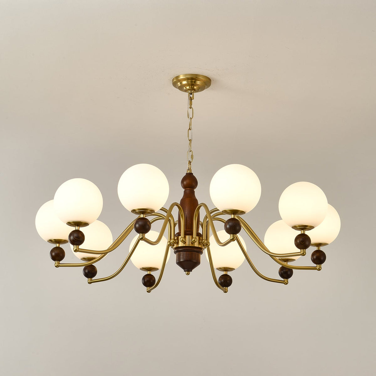 Ornate Heritage Chandelier – Wood & Brass Statement Lighting for Dining and Living Spaces