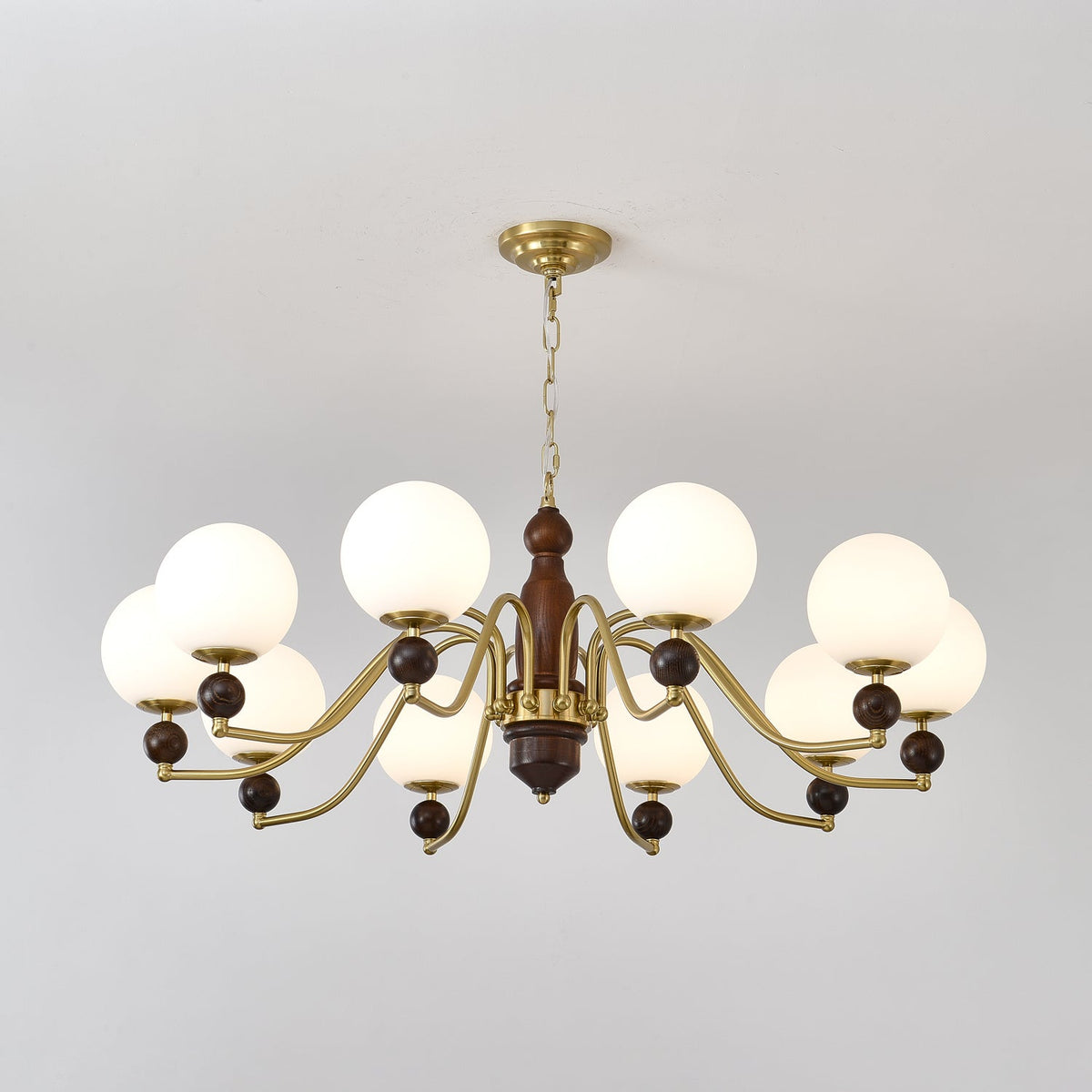 Ornate Heritage Chandelier – Wood & Brass Statement Lighting for Dining and Living Spaces