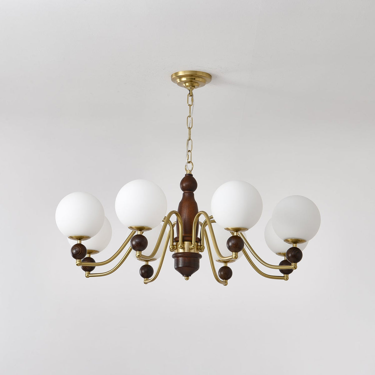Ornate Heritage Chandelier – Wood & Brass Statement Lighting for Dining and Living Spaces