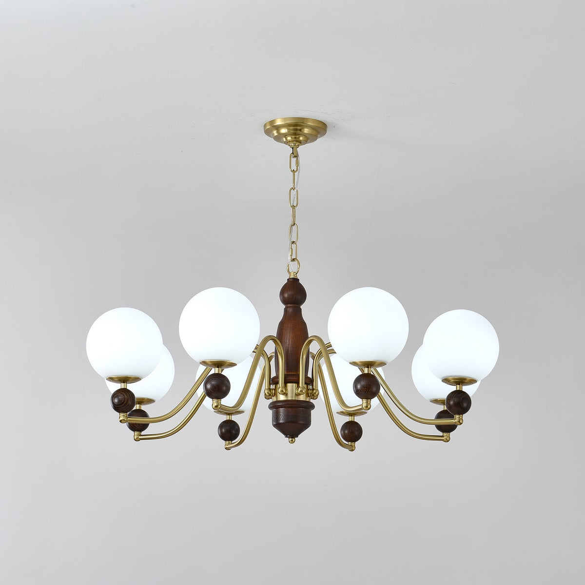 Ornate Heritage Chandelier – Wood & Brass Statement Lighting for Dining and Living Spaces