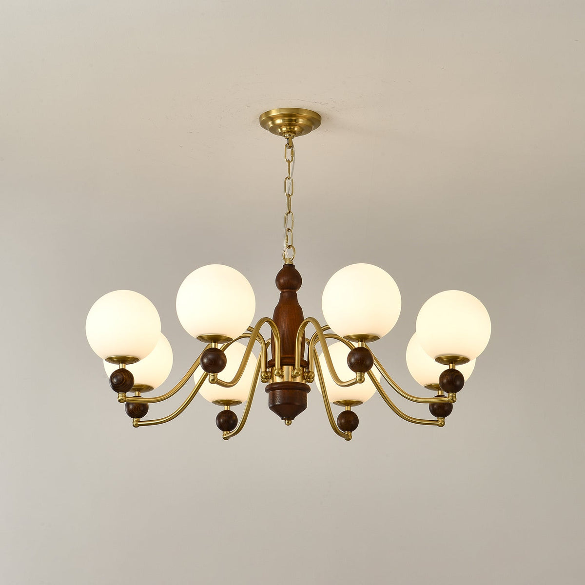 Ornate Heritage Chandelier – Wood & Brass Statement Lighting for Dining and Living Spaces
