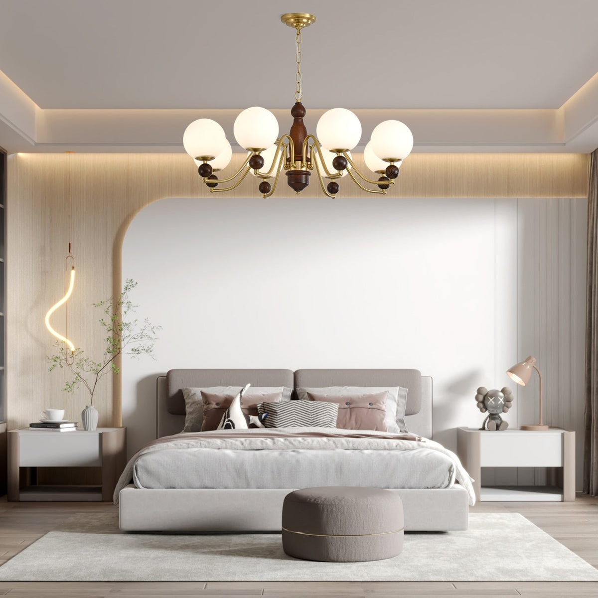 Ornate Heritage Chandelier – Wood & Brass Statement Lighting for Dining and Living Spaces