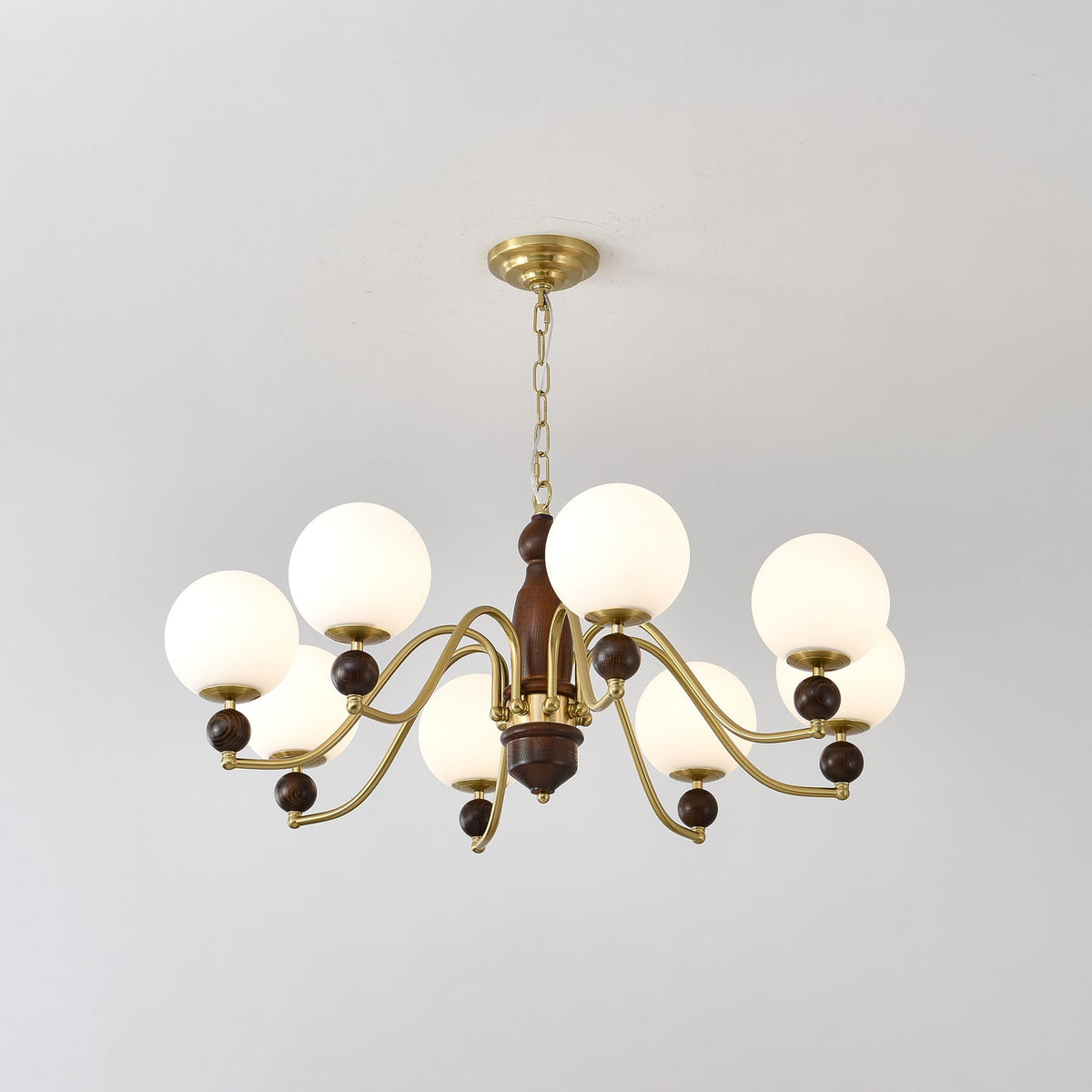 Ornate Heritage Chandelier – Wood & Brass Statement Lighting for Dining and Living Spaces