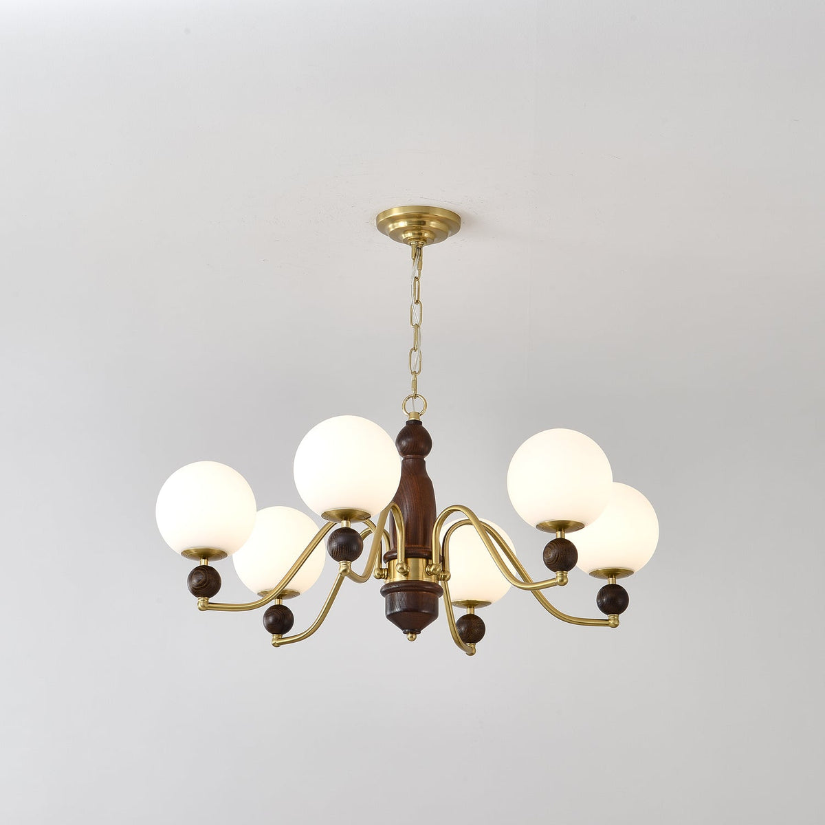 Ornate Heritage Chandelier – Wood & Brass Statement Lighting for Dining and Living Spaces