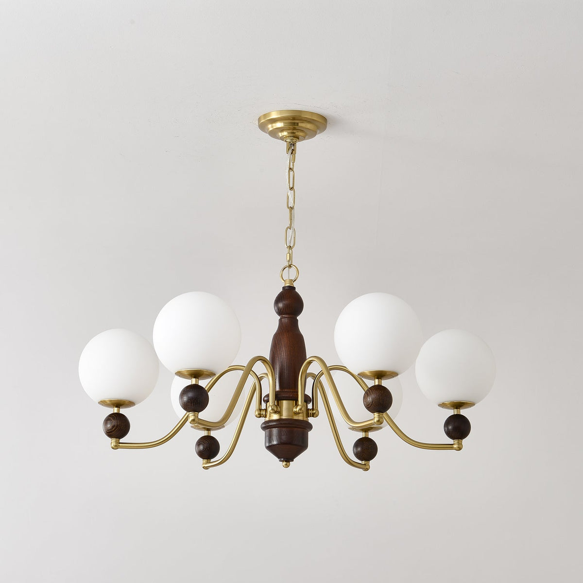 Ornate Heritage Chandelier – Wood & Brass Statement Lighting for Dining and Living Spaces