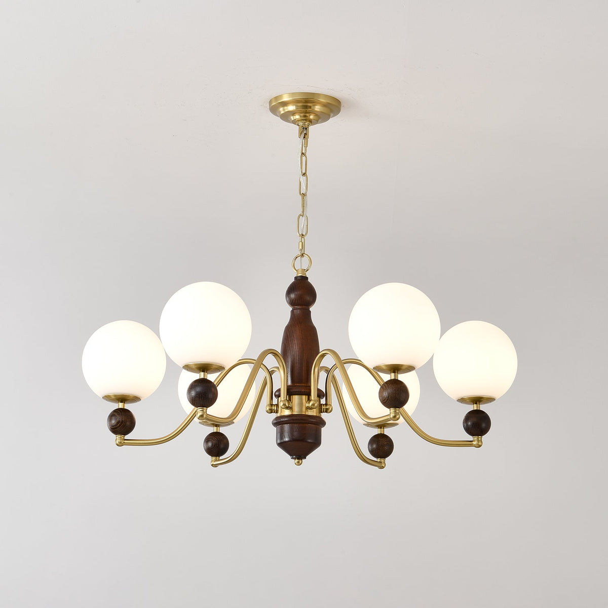 Ornate Heritage Chandelier – Wood & Brass Statement Lighting for Dining and Living Spaces