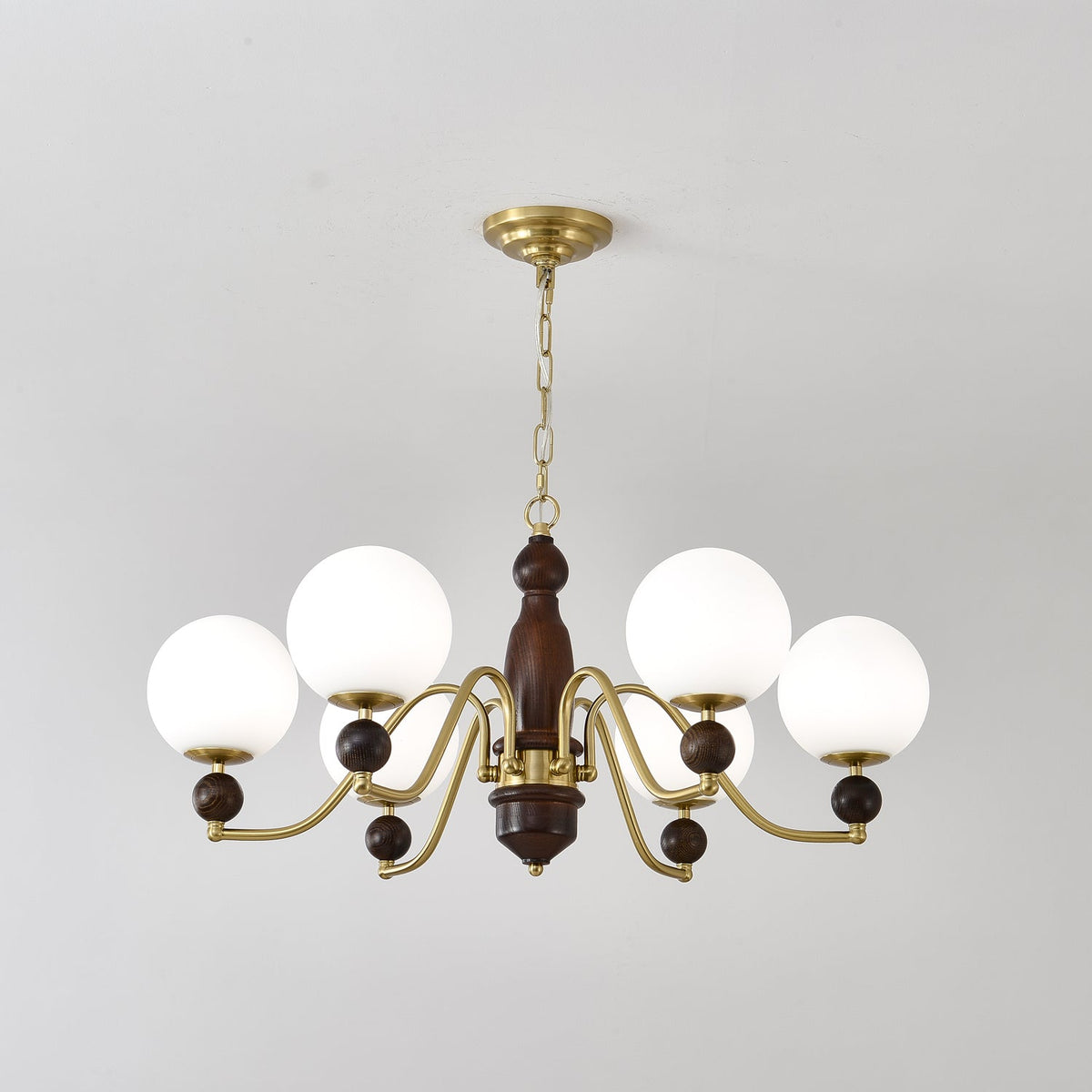 Ornate Heritage Chandelier – Wood & Brass Statement Lighting for Dining and Living Spaces
