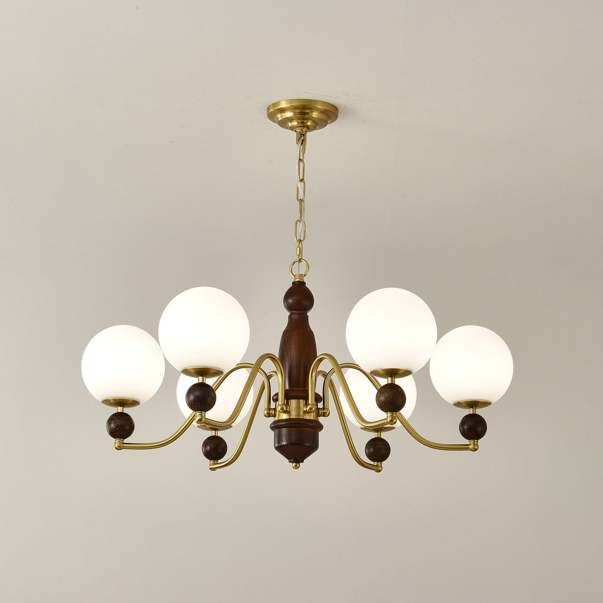 Ornate Heritage Chandelier – Wood & Brass Statement Lighting for Dining and Living Spaces