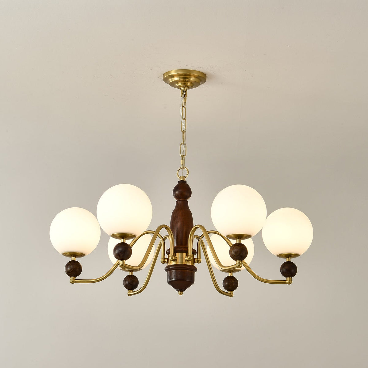 Ornate Heritage Chandelier – Wood & Brass Statement Lighting for Dining and Living Spaces