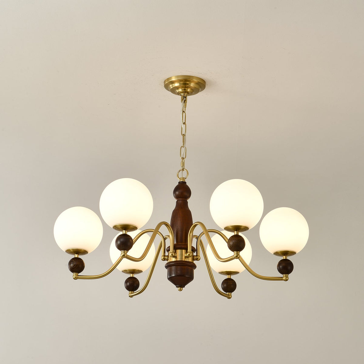 Ornate Heritage Chandelier – Wood & Brass Statement Lighting for Dining and Living Spaces