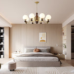 Ornate Heritage Chandelier – Wood & Brass Statement Lighting for Dining and Living Spaces