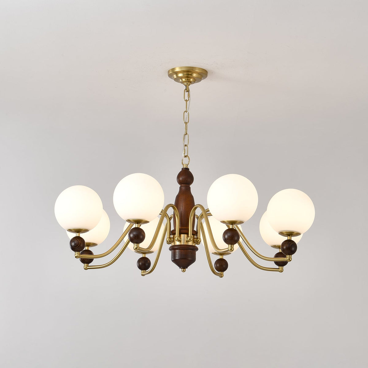 Ornate Heritage Chandelier – Wood & Brass Statement Lighting for Dining and Living Spaces