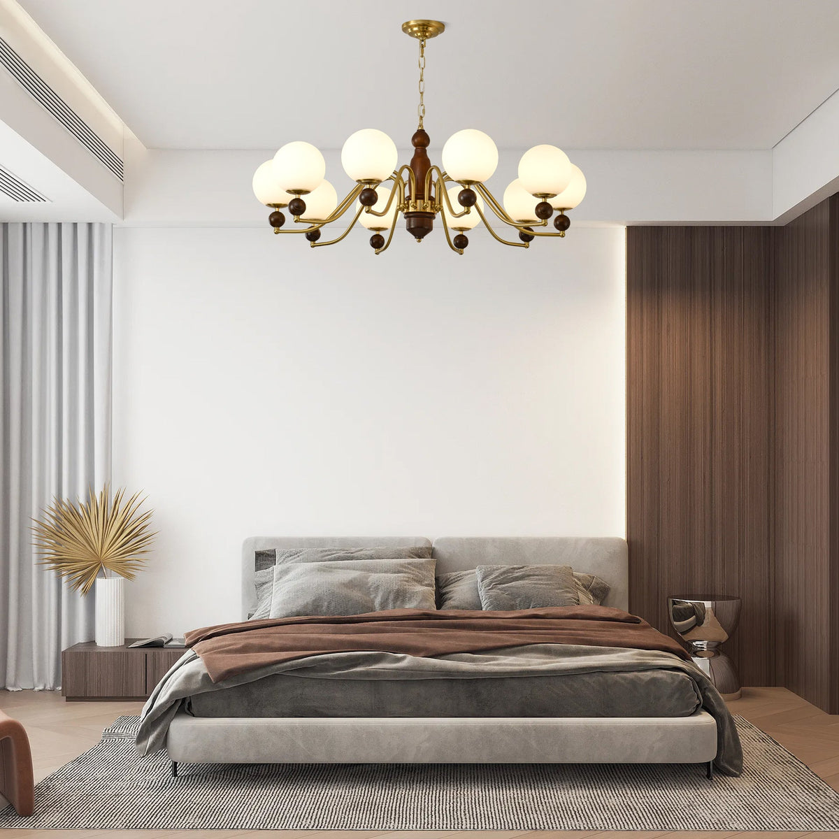 Ornate Heritage Chandelier – Wood & Brass Statement Lighting for Dining and Living Spaces