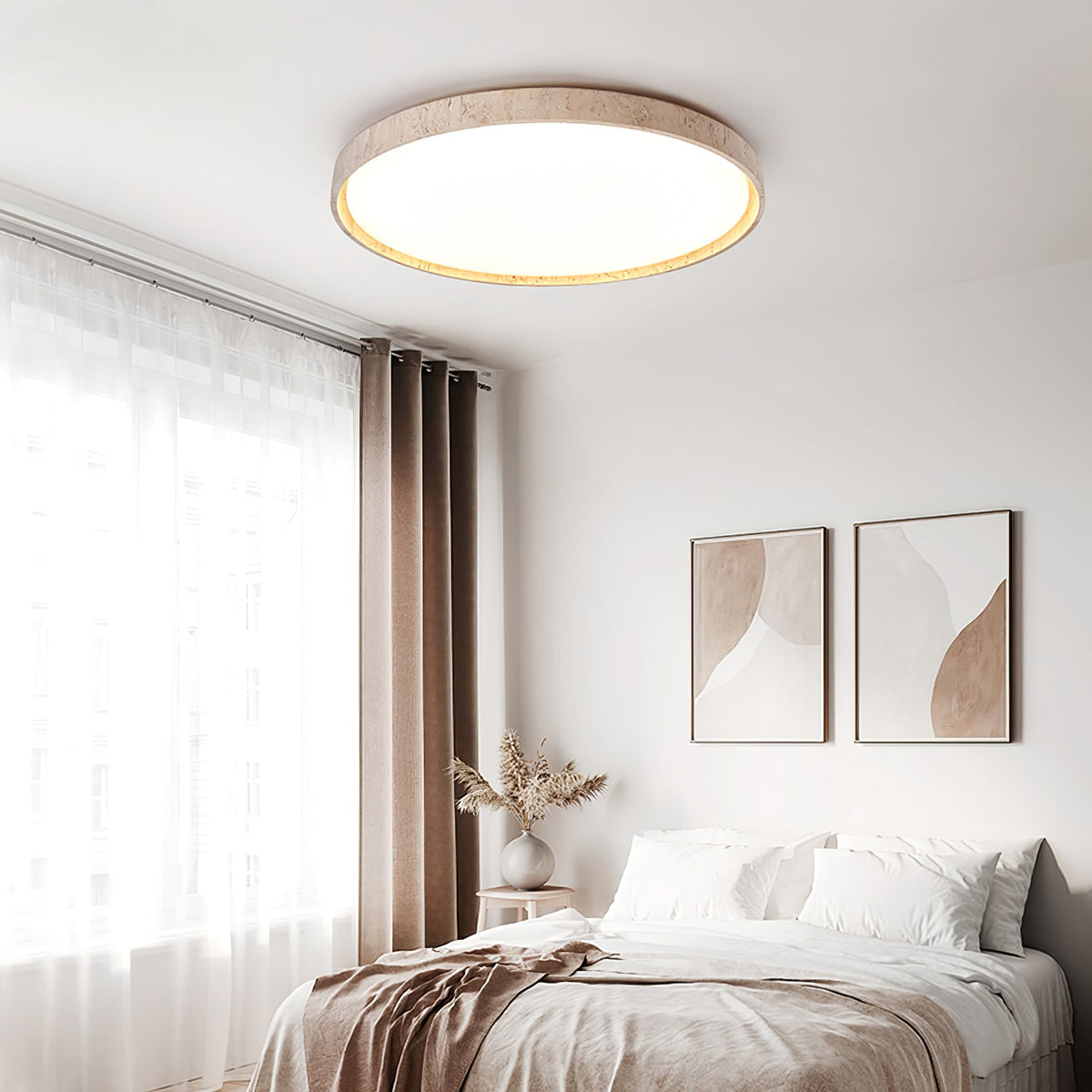 Oro Circle Travertine Flush Mount Ceiling Light