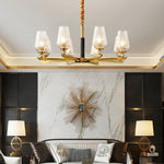 Orrefors Brass Chandelier with Faceted Glass Rings