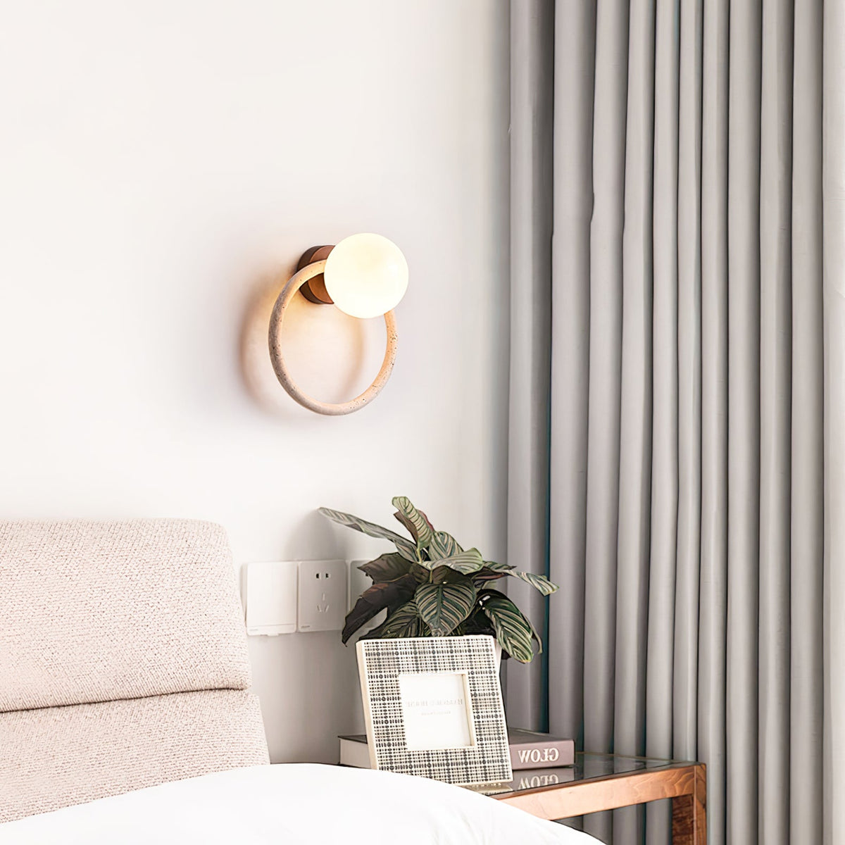 Orria Travertine Wall Sconce with Opaline Glass Globe
