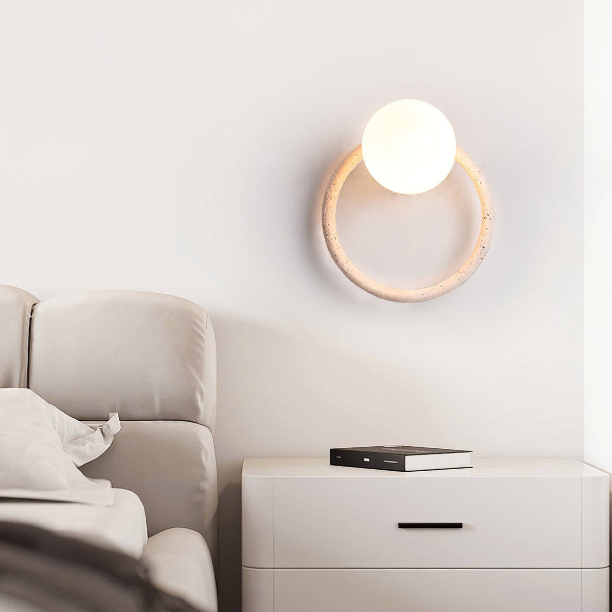 Orria Travertine Wall Sconce with Opaline Glass Globe