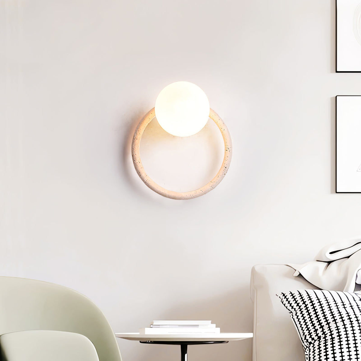 Orria Travertine Wall Sconce with Opaline Glass Globe
